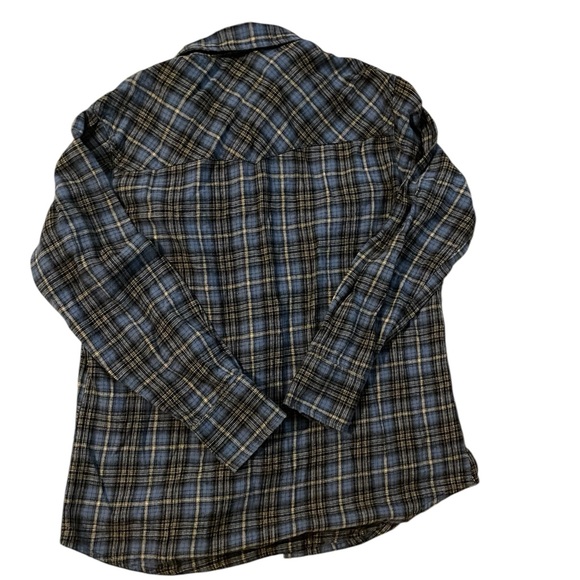 Wrangler Wrancher blue flannel pearl‎ snap shirt (size Large) - Picture 2 of 5